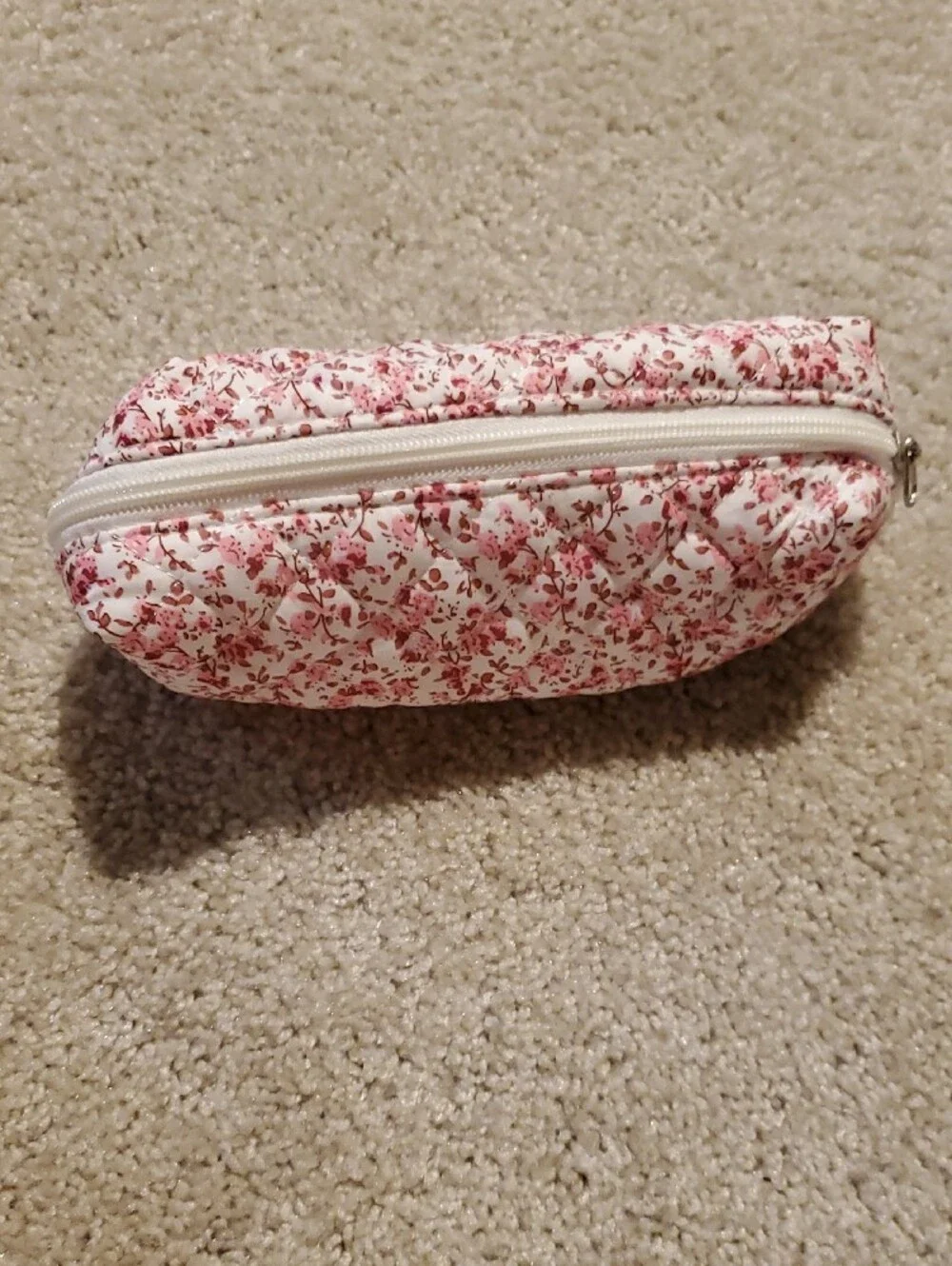 Floral Quilted Pink Makeup Pouch with Zip